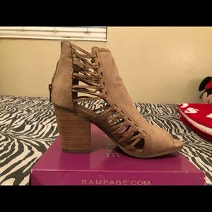 rampage open bootie worn once .